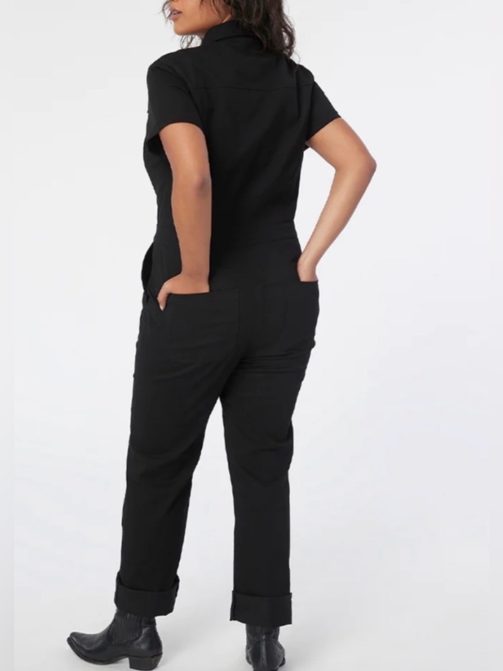 ATWYLD Pit Crew Jumpsuit Black Utility Coveralls Short Sleeve Women’s L USA Chic - Picture 7 of 15